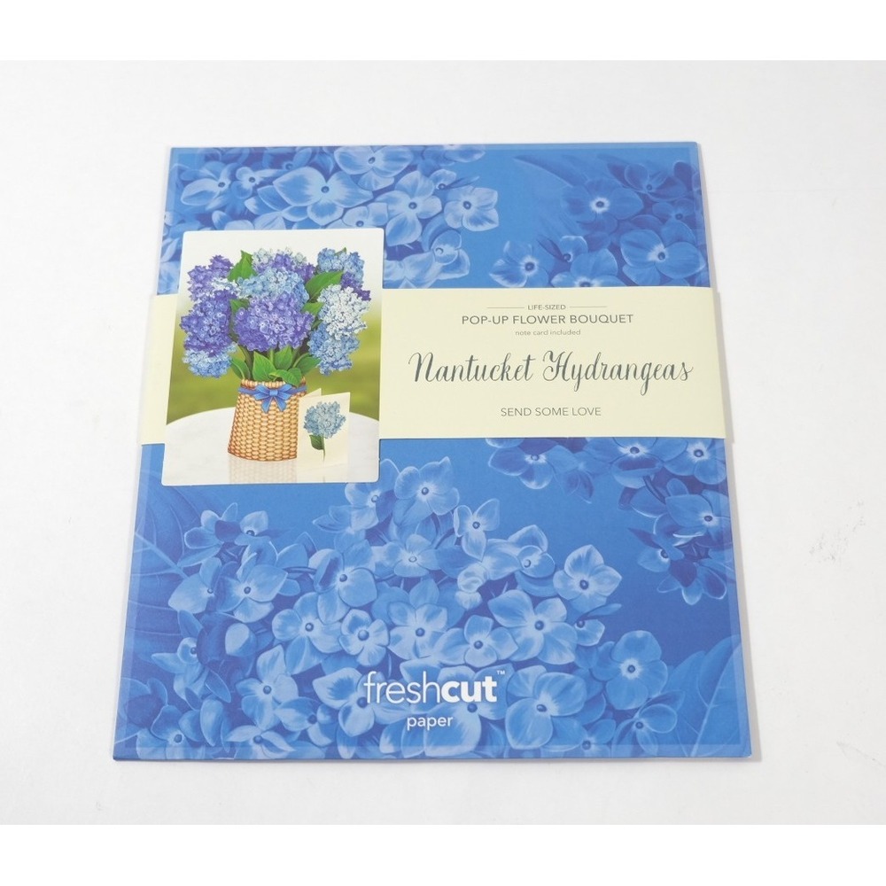 Freshcut Paper Pop-Up Bouquet Blue Nantucket Hydrangeas‎ Floral With Note Card